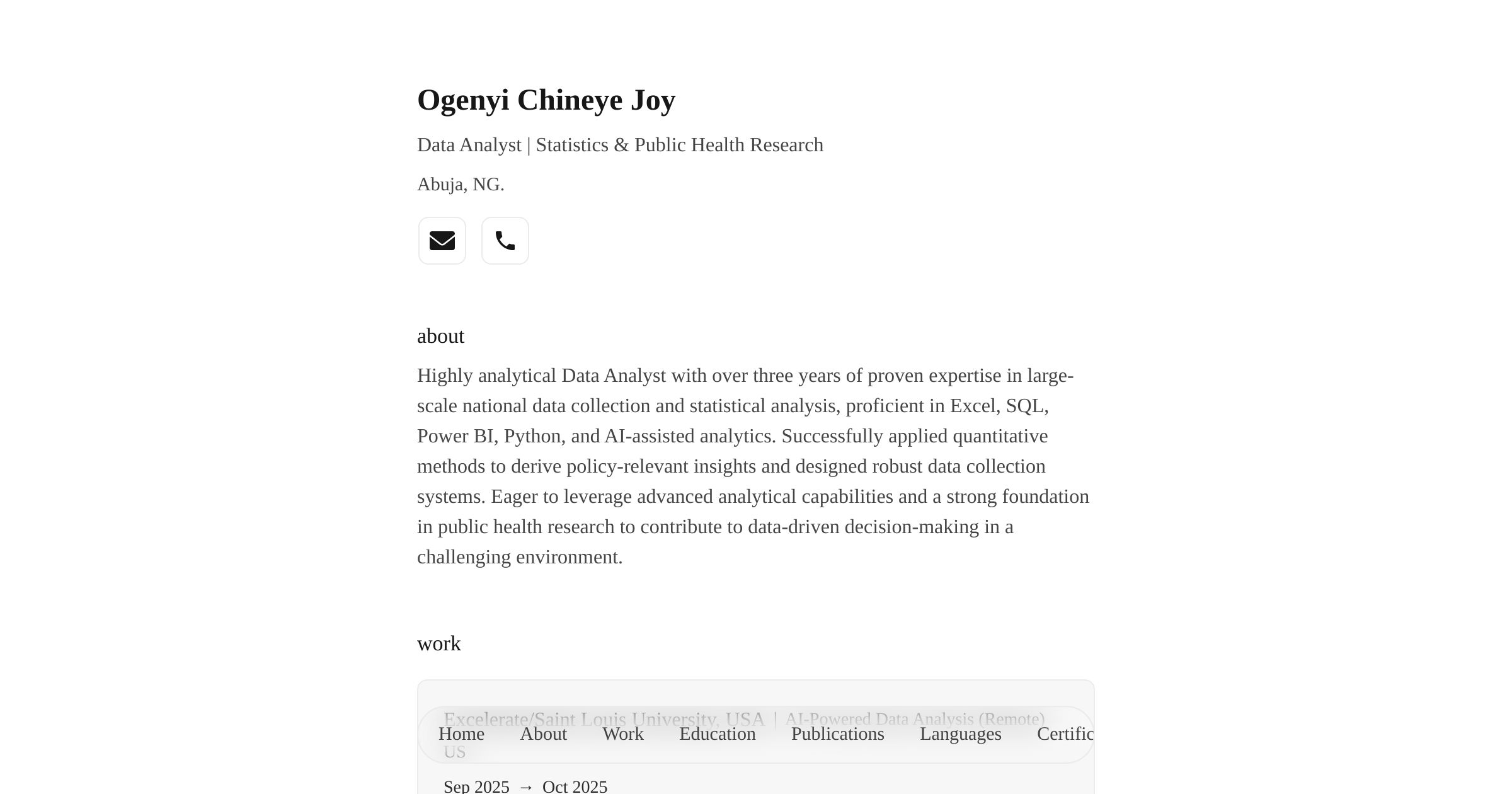 Outstanding Cv Ogenyi Chineye Joy